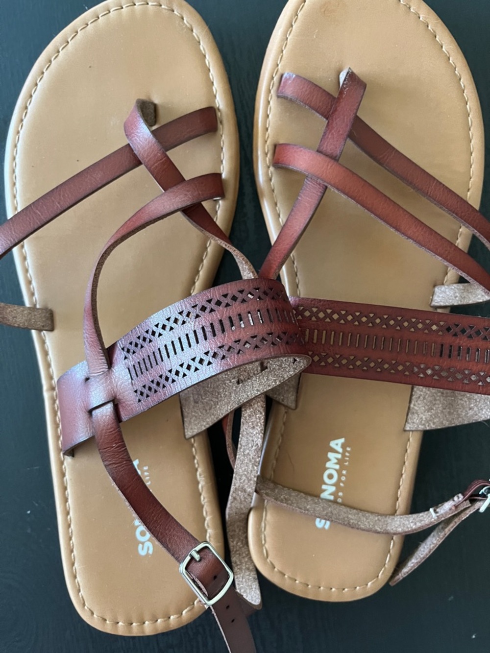 Sonoma Brown Strappy Laser-Cut Sandals for Women